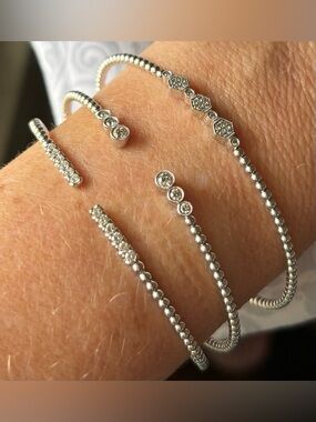 Gabriel And Co BUJUKAN Stackable 14k White Gold And Diamond Bracelets. $1695 EAC